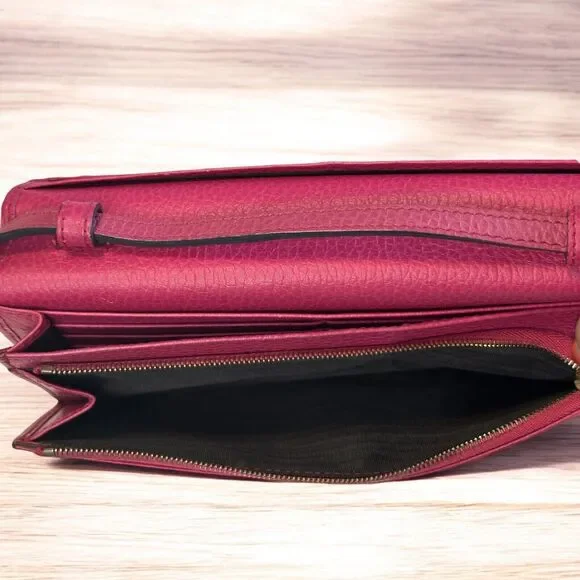 Authentic GUCCI Swing Wallet Continental Crossbody Pink Pebbled Leather Dust Bag - Picture 7 of 15